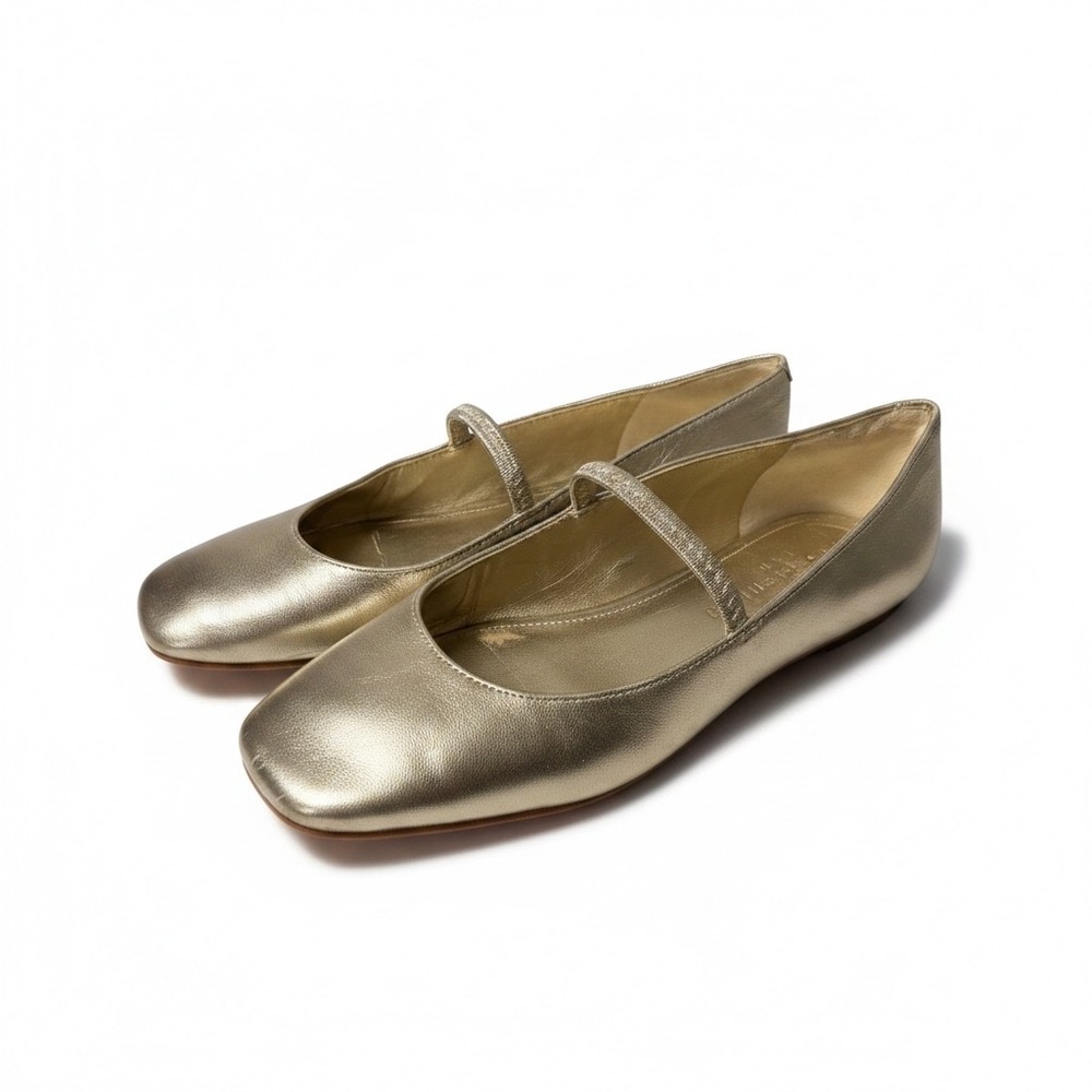 Marc Fisher LTD Garissa Gold Metallic Leather Mary Jane Toe Ballet Flats 7M